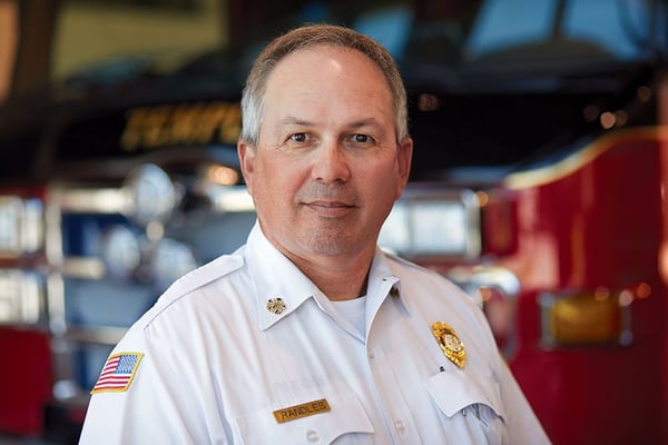 Chief of Temple Fire and Rescue in Front of Their 75' Heavy-Duty Aluminum Ladder