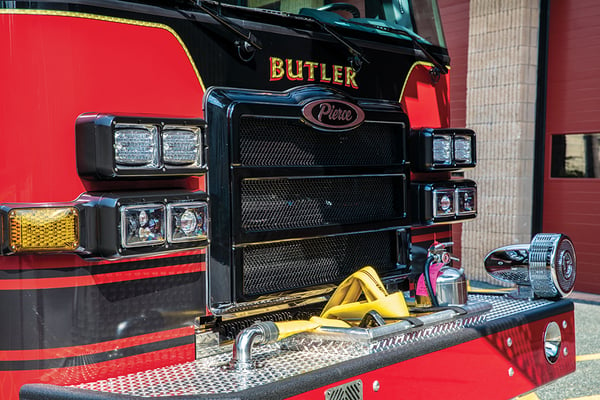 Borough of Butler Enforcer Custom Fire Truck Chassis Ascendant 110' Heavy-Duty Aerial Platform Fire Truck Grille