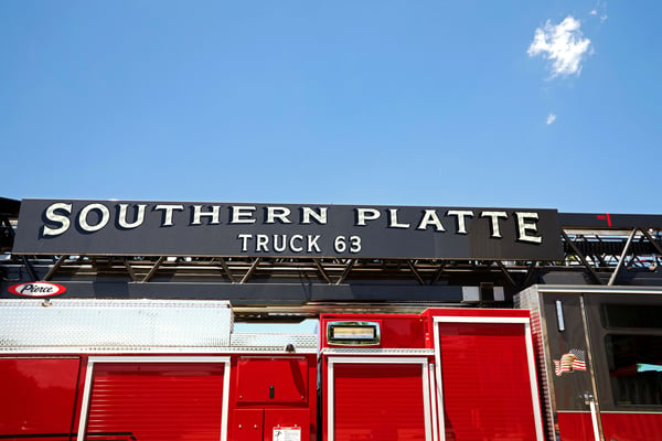 Southern Platte Fire Protection District's 100' Heavy-Duty Steel Aerial Platform Custom Graphics