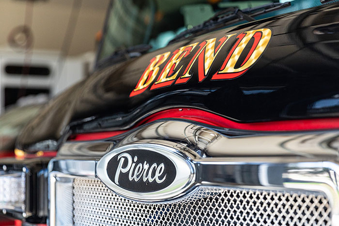 Bend Fire and Rescue Pierce fire apparatus grille custom graphics.