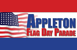 Logo for the Appleton Flag Day Parade logo with an American Flag.