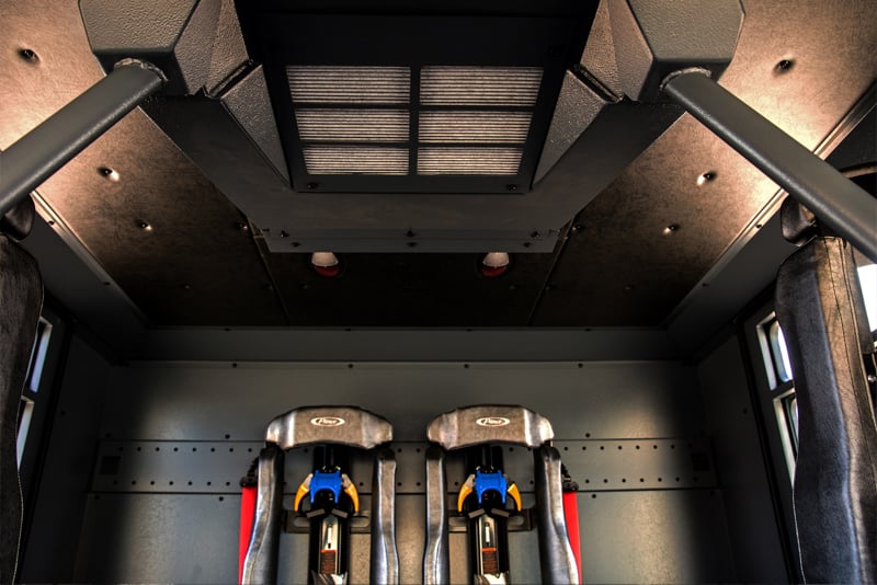 A fire truck HVAC system in the roof of the cab. 