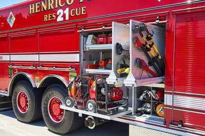 Compartment interior that includes customized storage configurations to meet the needs of the fire department. 