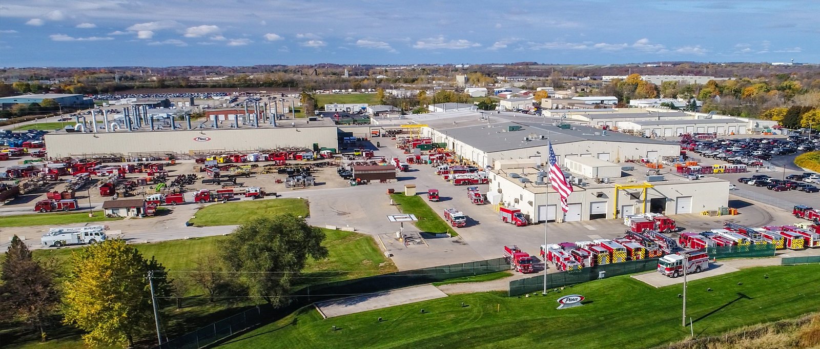 An aerial view of Pierce Manufacturing facilities in Appleton Wisconsin. 