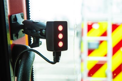 A close up shot of the HAAS Alert system that has been installed in an emergency vehicle.