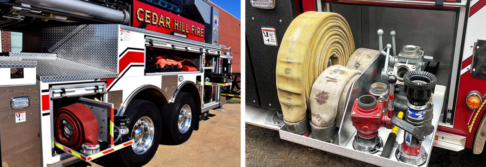 Images demonstrate how fire departments store critical equipment in easily accessible storage locations.