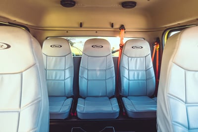 The interior of a Type 3 fire engine shows seating capacity for a driver, a passenger and three additional firefighters. 