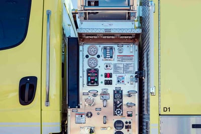 wildland-fire-engine-pump_insetA close up image shows the pump panel for a wildland type 3 engine.  