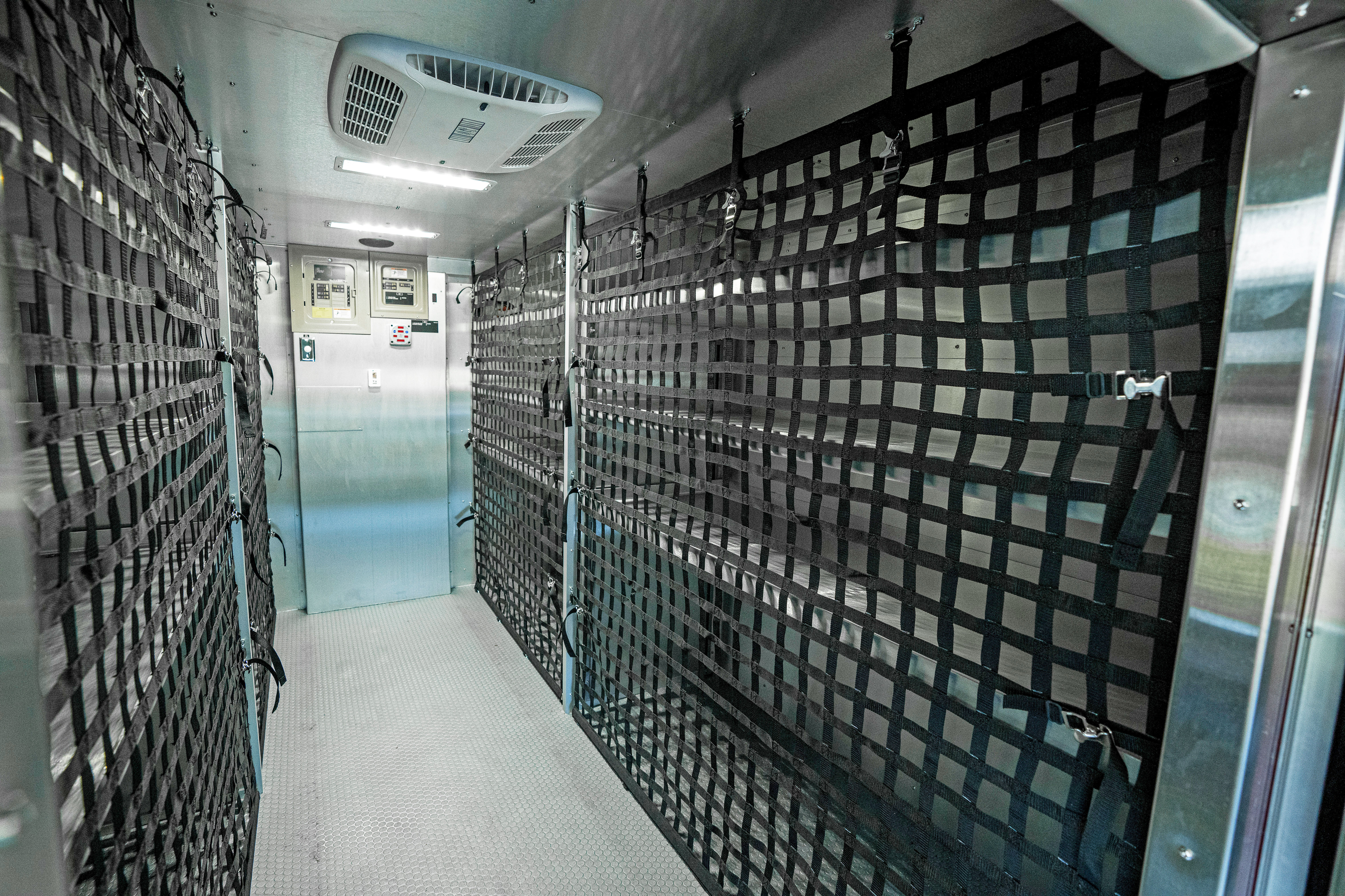 Interior walk-in area and storage of combination rescue fire truck
