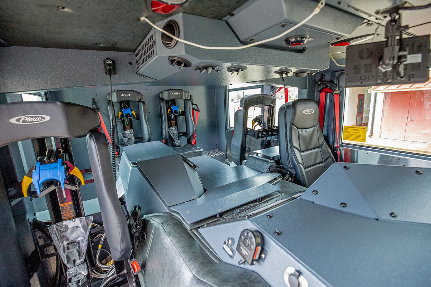 Interior of pumper fire truck layout