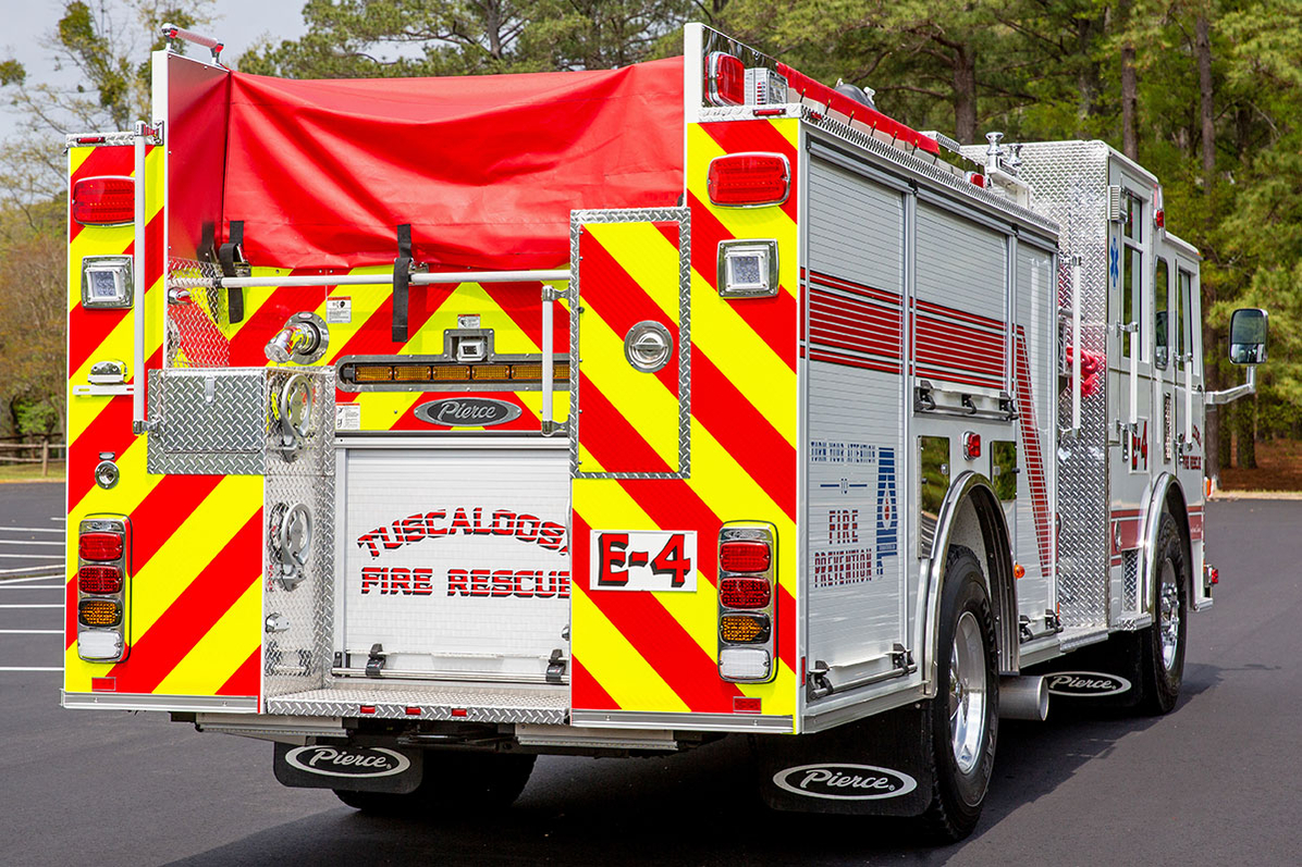 Rear and hose bed of pumper fire truck