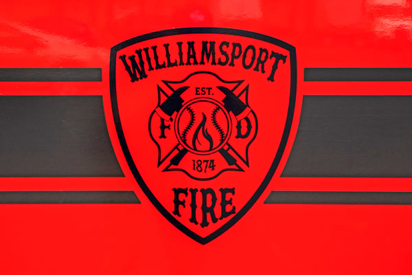 The graphic for Williamsport Fire Department in Pennsylvania on the door of a fire truck.