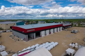 An aerial view of the Commercial Emergency Equipment service center in Sherwood Park, Alberta.