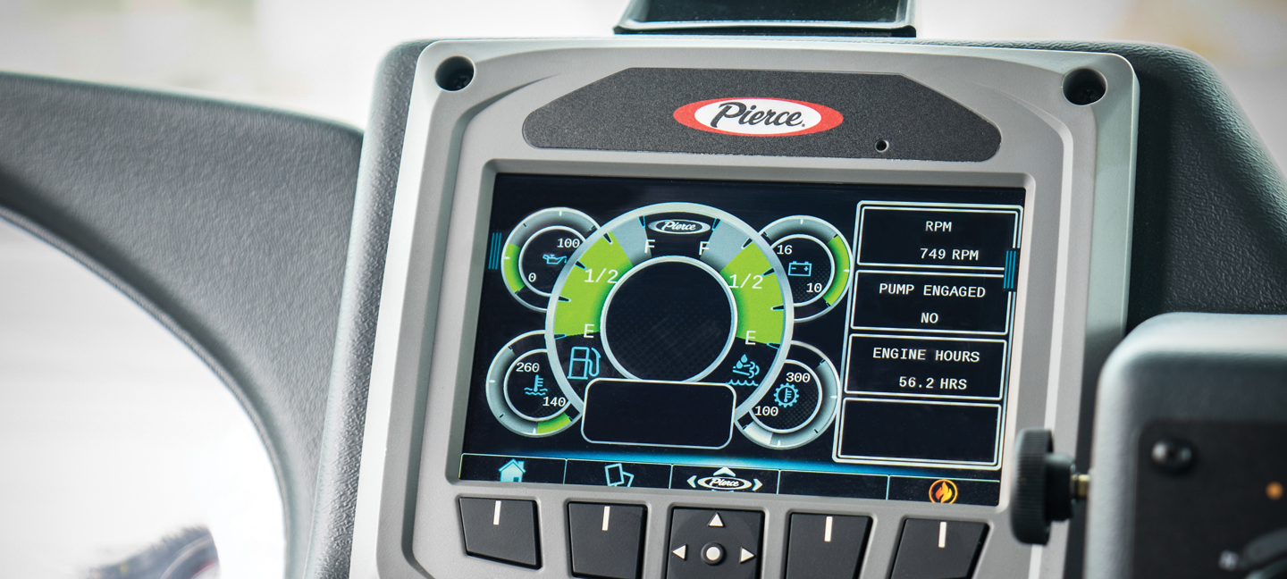 Touchscreen Command Zone™ Electrical System on the interior of a Pierce Fire Truck. 