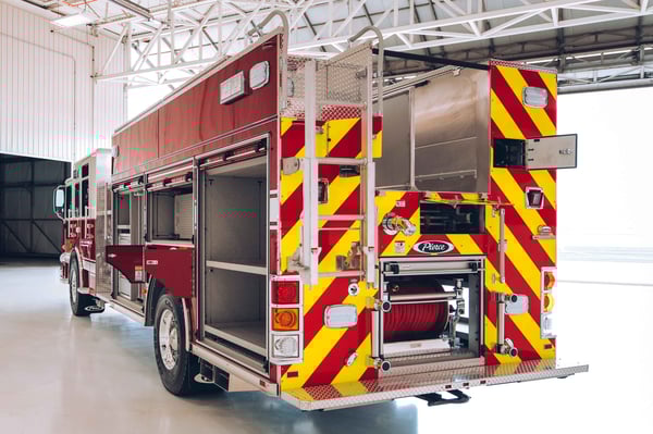 Pierce Heavy-Duty Rescue Pumper Fire Truck Rear Drivers Side