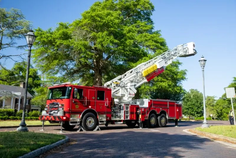 Augusta Fire Department's red Pierce Enforcer Ascendant aerial ladder fire truck.