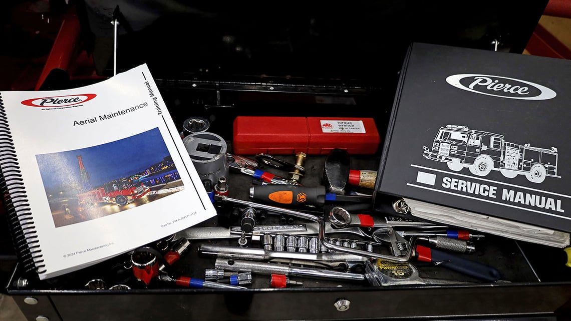 The top view of a tool box with two service and maintenance packets.