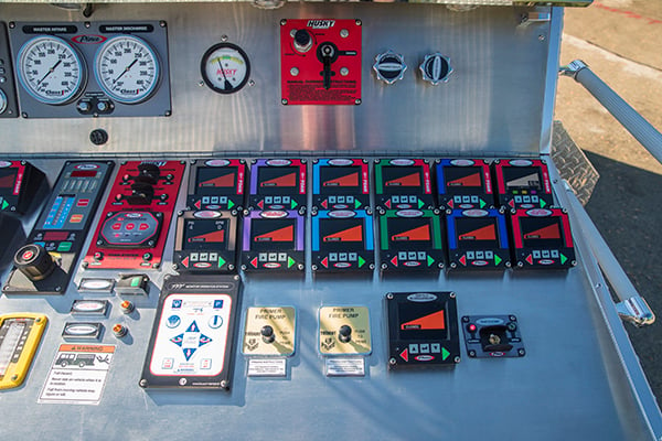 Pierce High Flow Industrial Pumper Fire Truck Valve Controls on the control panel. 