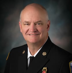 Chief James Clack of the Ankeny Fire Department is recognized with the IAFC 2019 Fire Chief of the Year award.