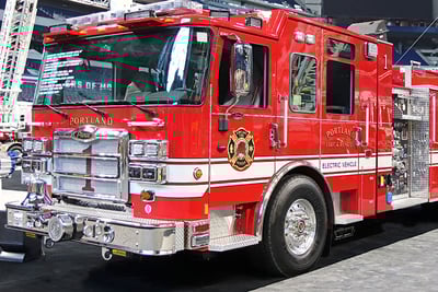 Portland, Oregon Fire Department's Pierce Volterra electric pumper on display at FDIC 2022