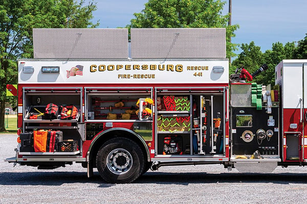 Officers side compartments on Pierce Heavy-Duty Rescue Pumper