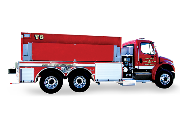 Officer’s side of a Pierce BX™ Tanker Fire Truck with a side Tandem Axle. 