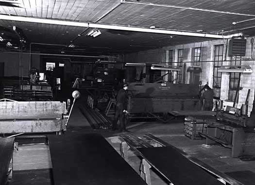 Interior of the shop floor at Pierce Manufacturing in 1958. 
