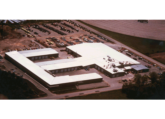 Aerial view of Pierce Manufacturing newly constructed building in 1970. 
