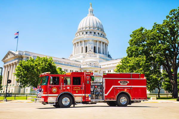 City of Madison Wisconsin Enforcer Volterra Fire Truck in Front of Wisconsin State Capitol