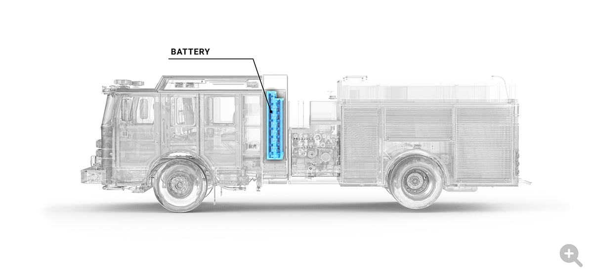 Pierce Volterra electric fire truck internal battery charging. 