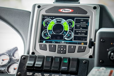 A close up view of the screen of the Pierce fire truck electrical system.