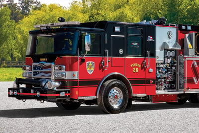 Red and gray pumper tanker