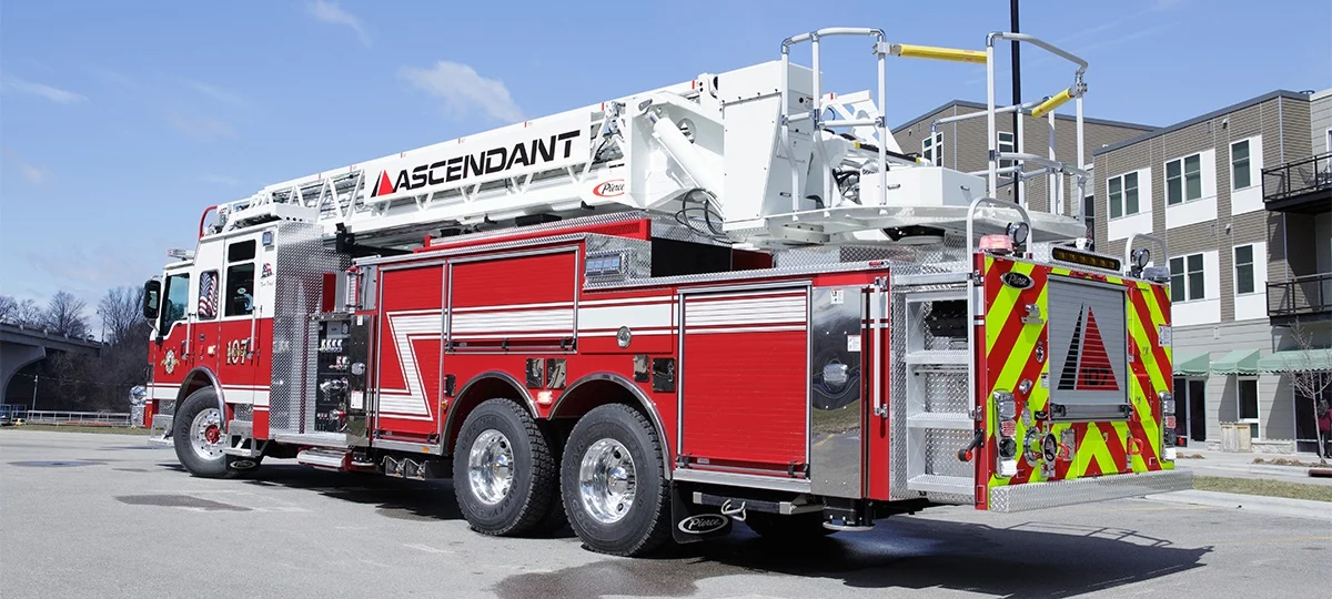 Pierce Ascendant 107 tandem axle heavy duty aerial ladder rear