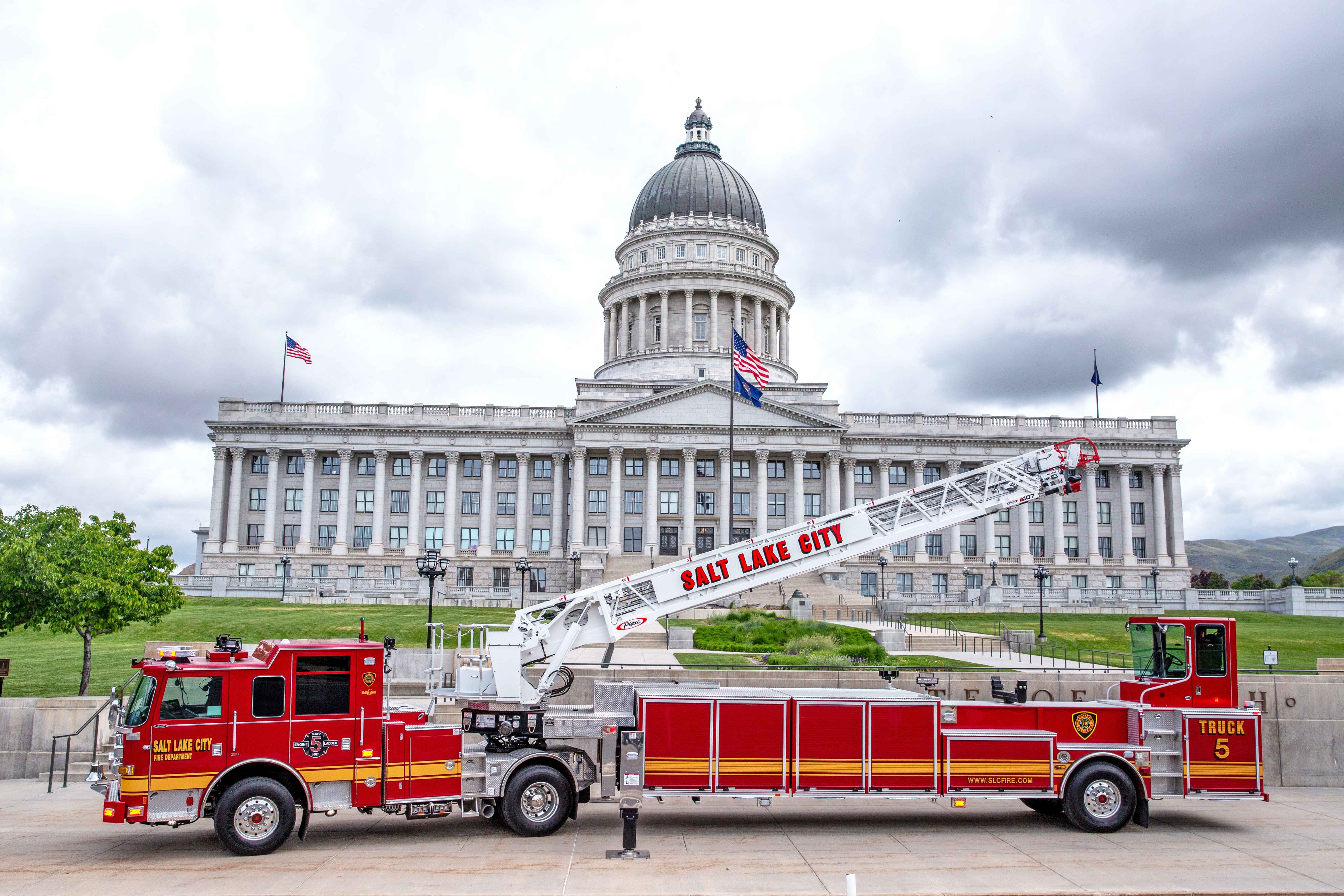 Salt Lake City Fire Department Arrow XT Ascendant 107' Heavy-Duty Tractor Drawn Aerial - TDA Tiller