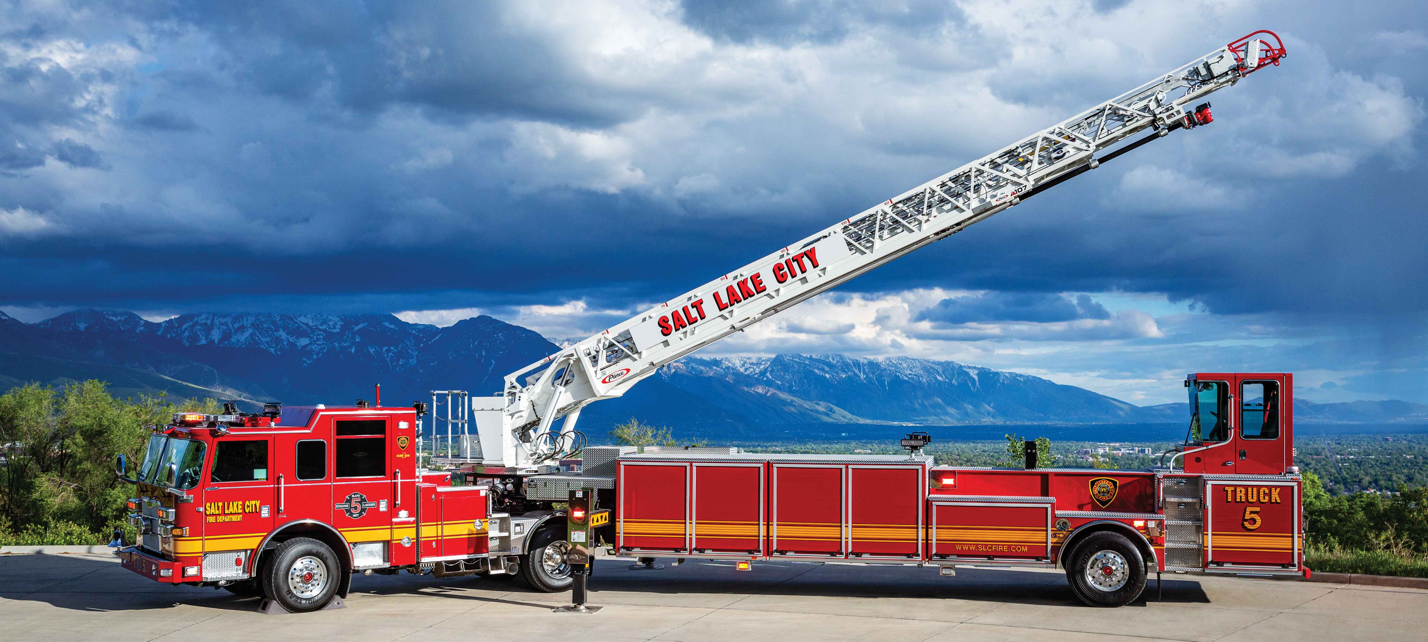 Salt Lake City Fire Department Arrow XT Ascendant 107' Heavy-Duty Tractor Drawn Aerial - TDA Tiller