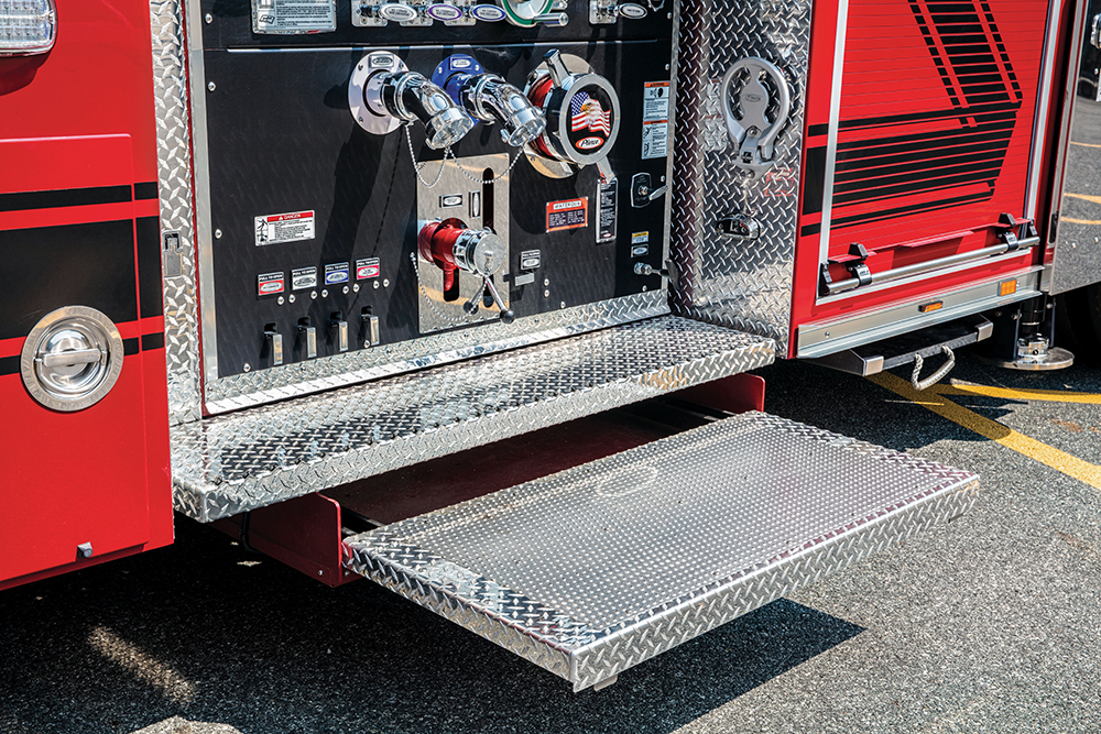 Enforcer Ascendant 110' Heavy-Duty Aerial Platform - Single Rear Axle Fire Truck Pump Panel Step