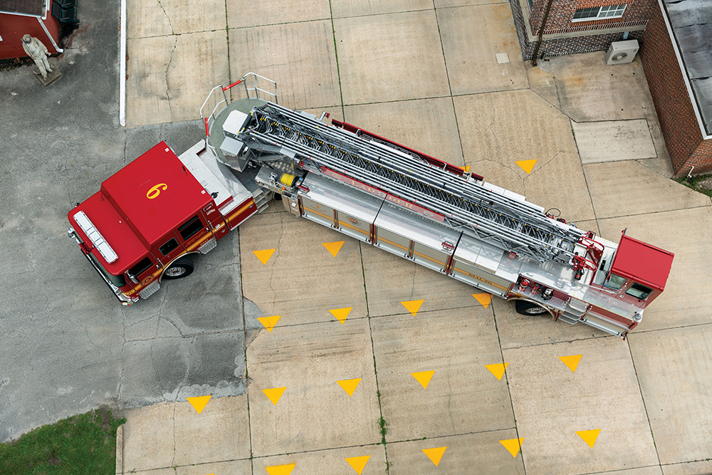 Arrow XT Ascendant 107' Heavy-Duty Tractor Drawn Aerial TDA Tiller Fire Truck Rooftop View