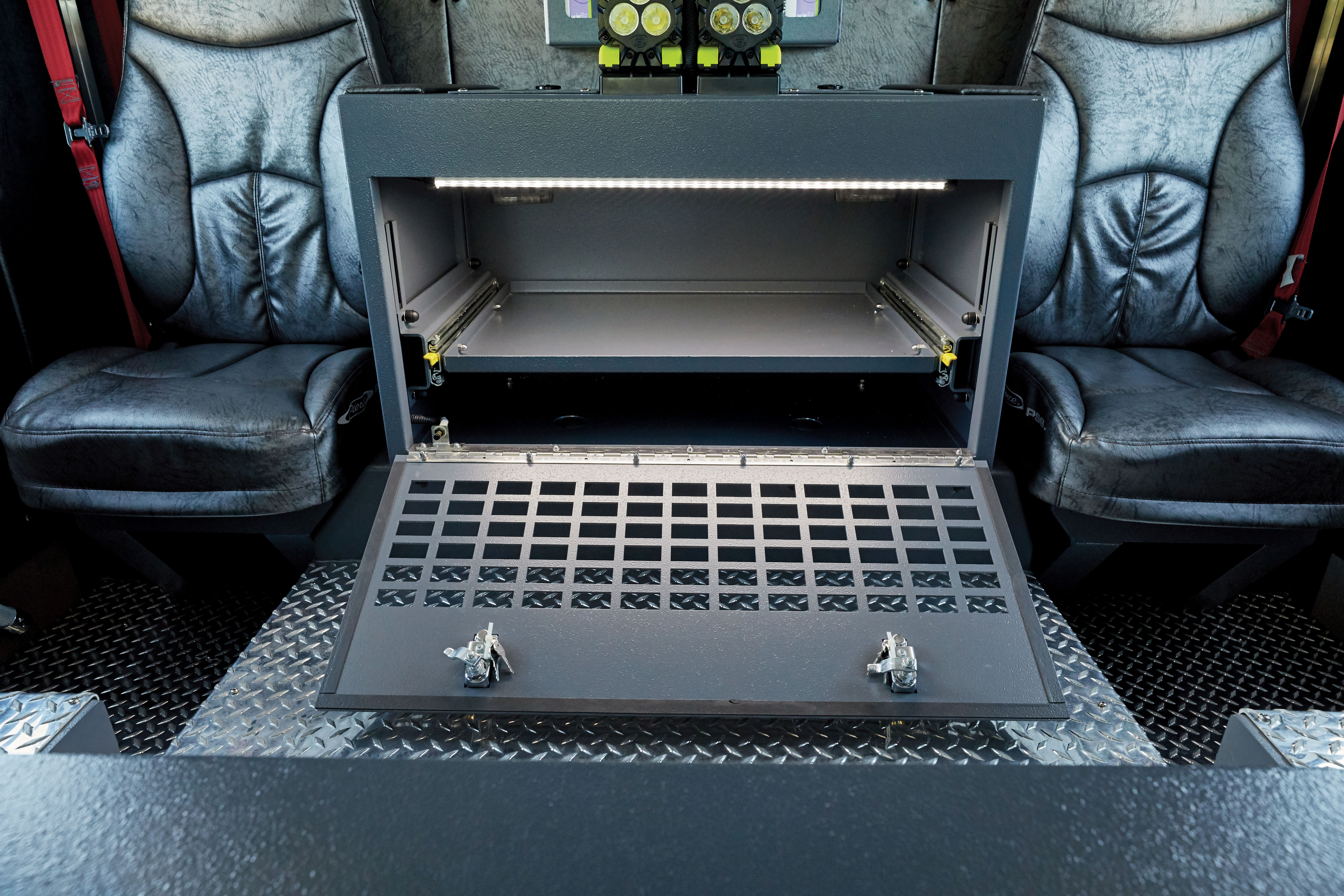 Southern Platte Fire Protection District 100' Heavy-Duty Steel Aerial Platform Clean Cab Interior Compartment