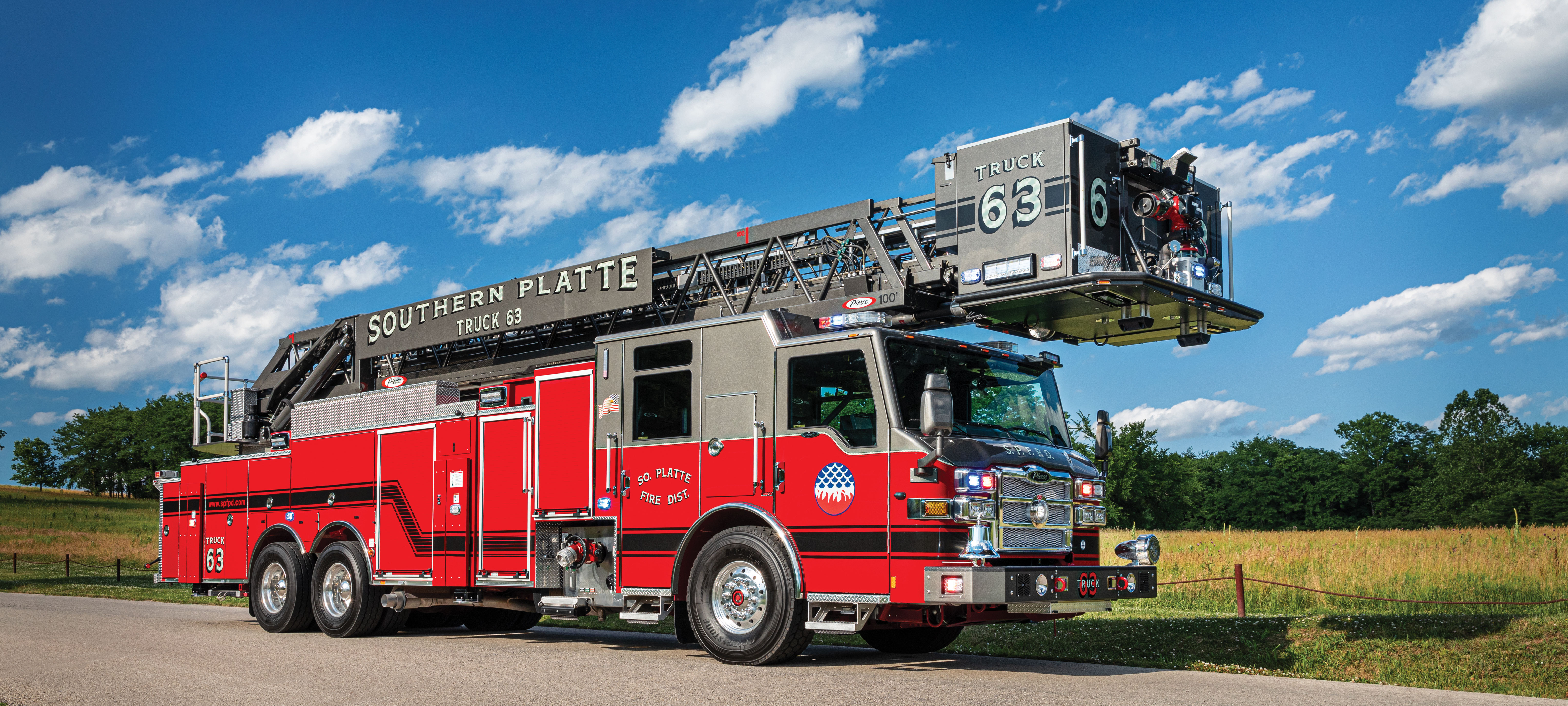 Southern Platte Fire Protection District's PUC 100' Heavy-Duty Steel Aerial Platform is November's Truck of the Month