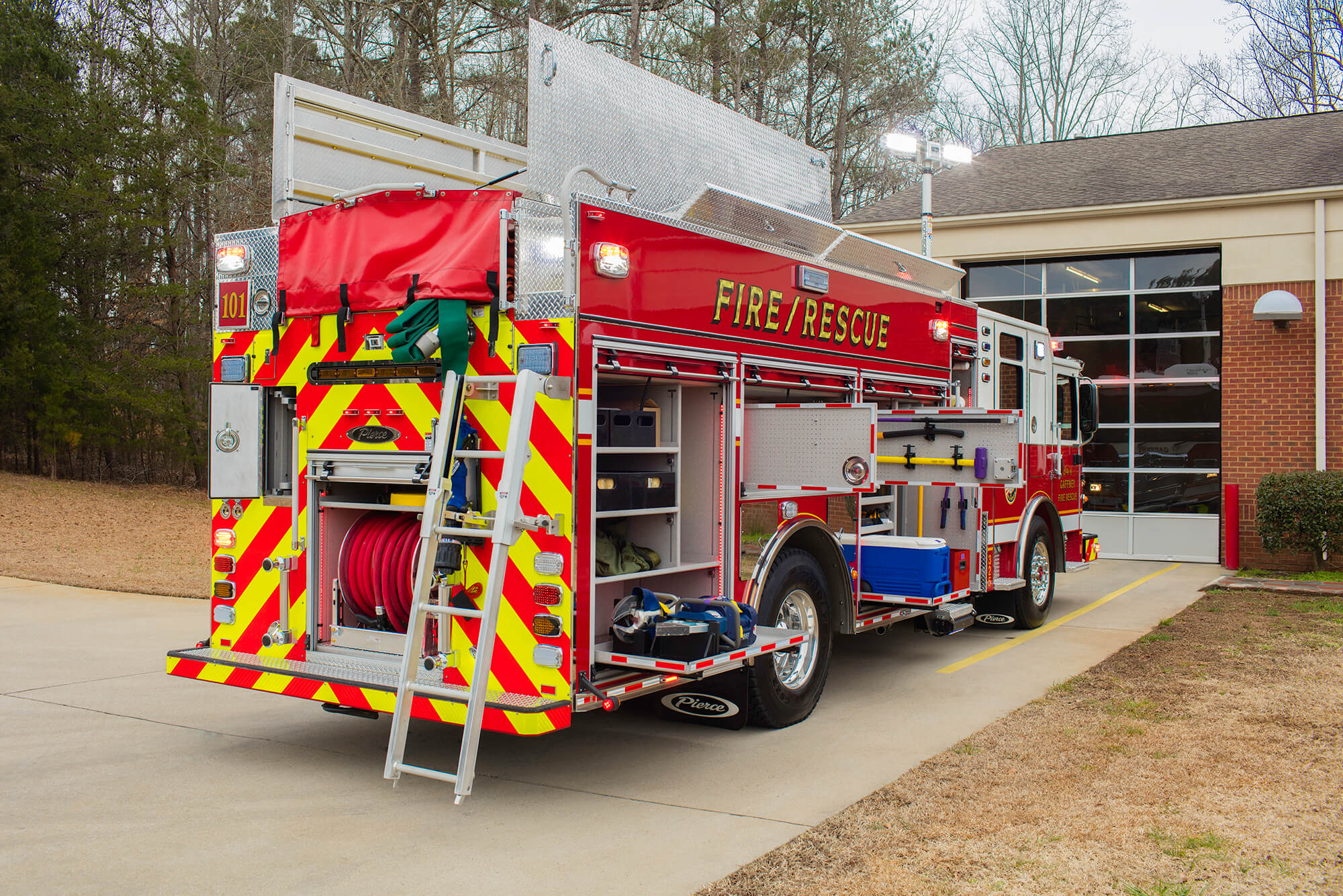 Rear of Pumper Fire Truck Compartmentation and Equipment