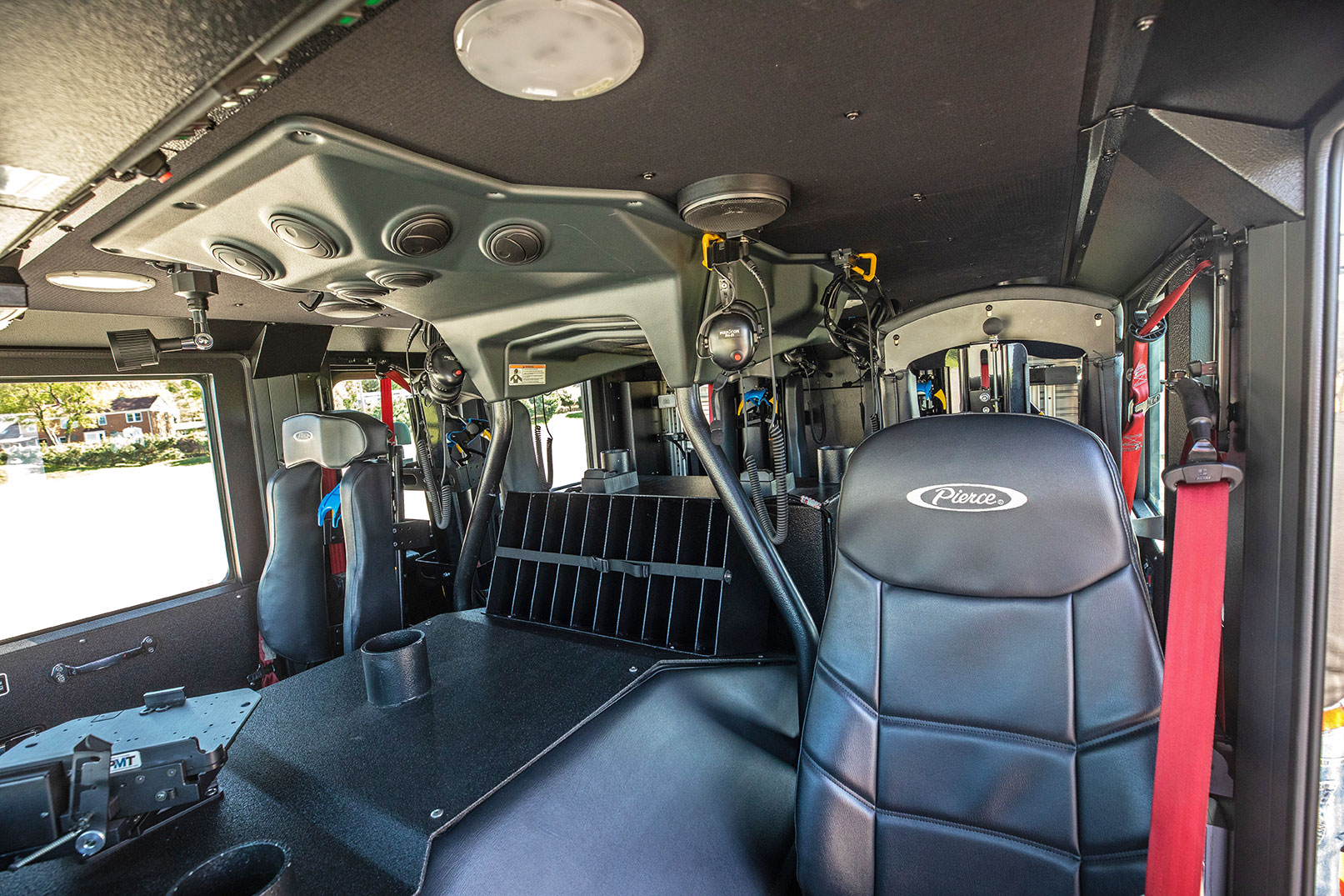 Interior of aerial ladder fire truck