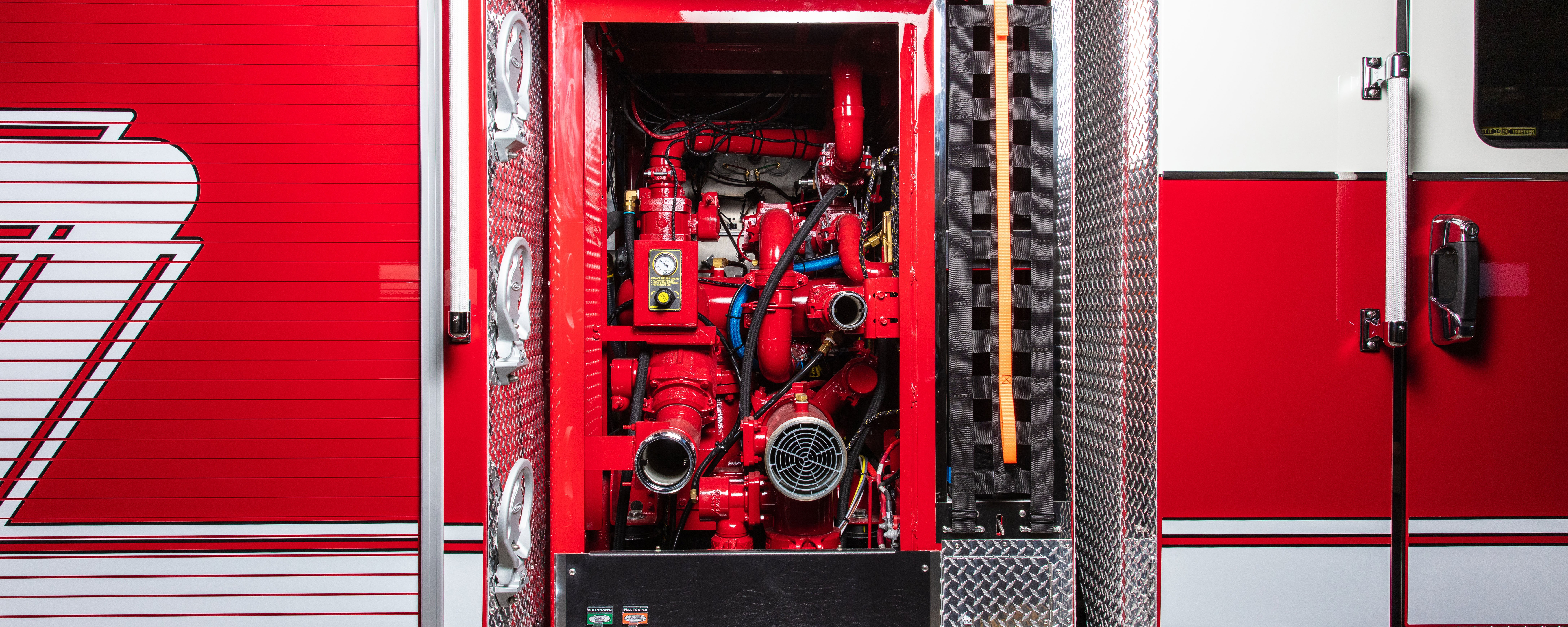 Interior pump panel configuration on a Pierce Fire Truck. 