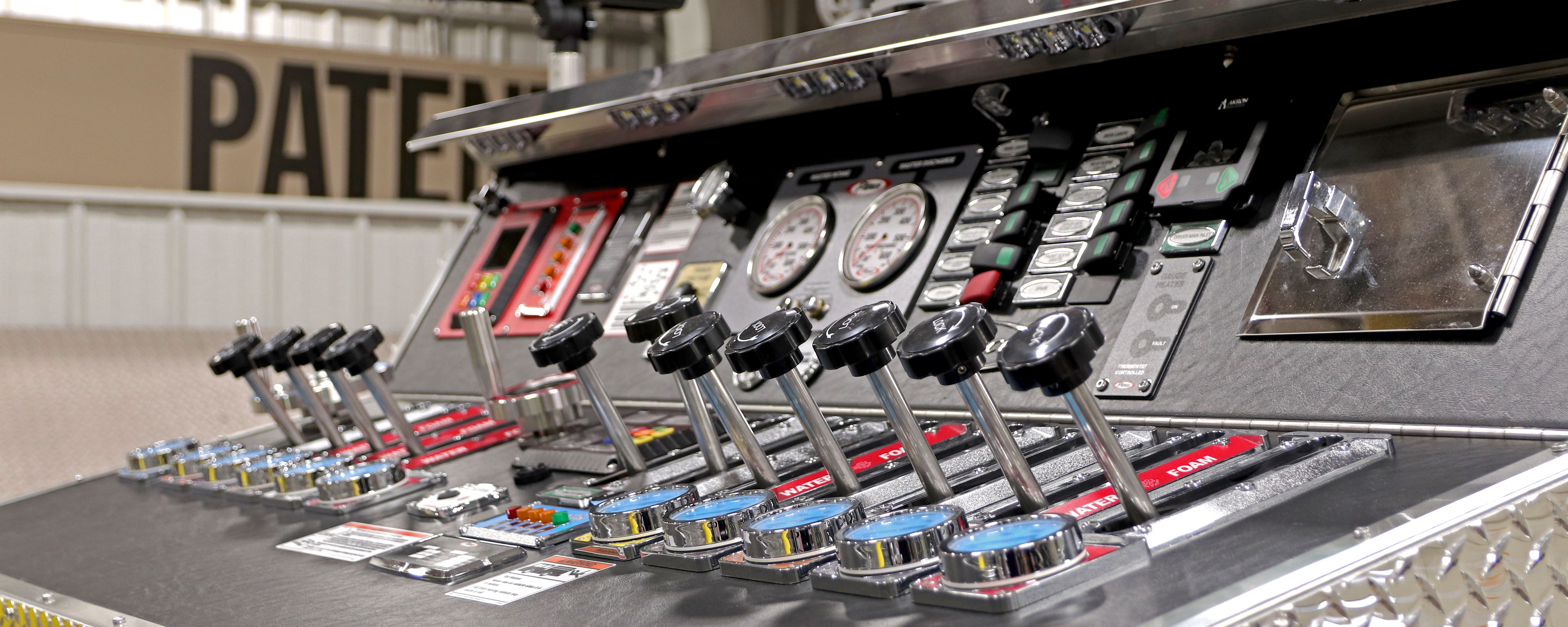 Top Mounted pump panel on a Pierce Fire Truck. 