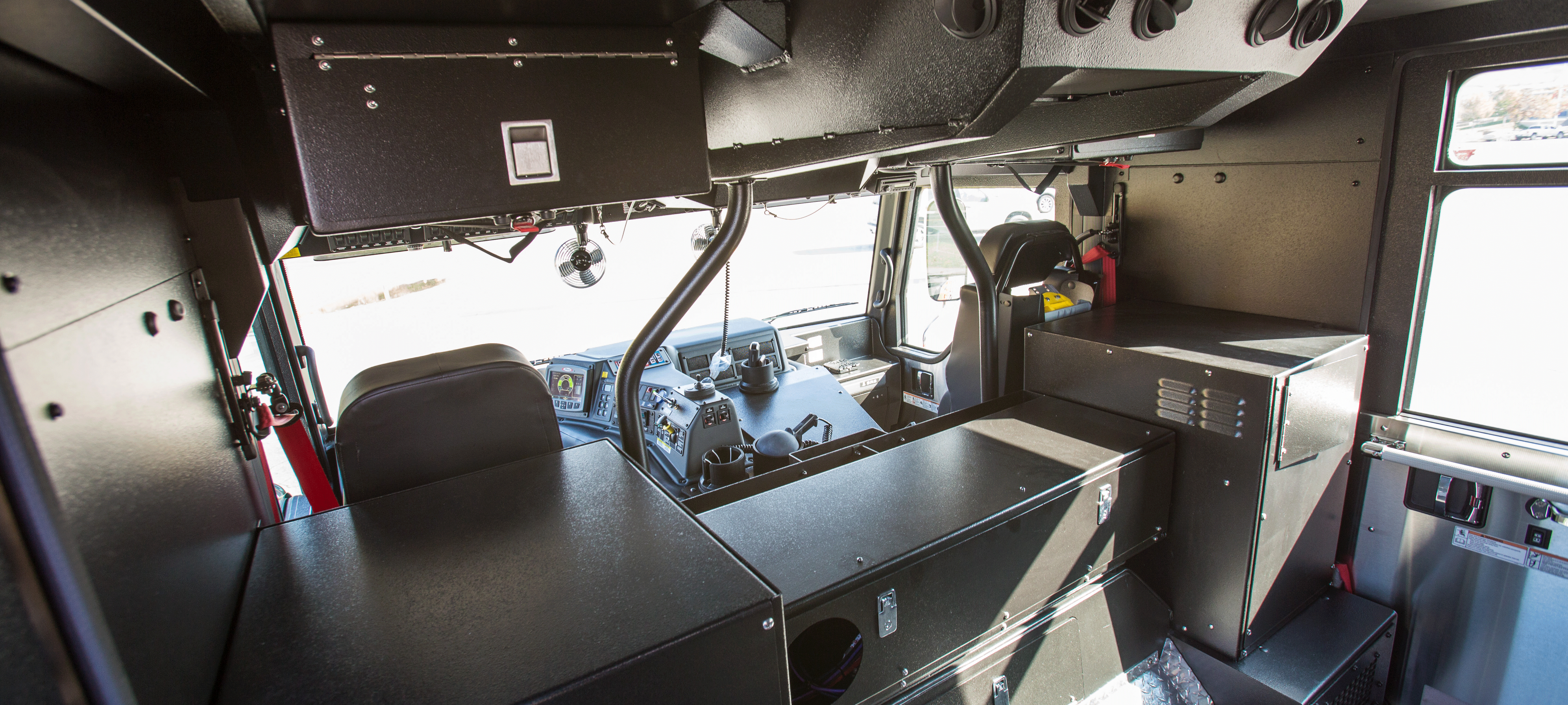 Pierce Impel custom fire truck chassis crew cab with black interior. 