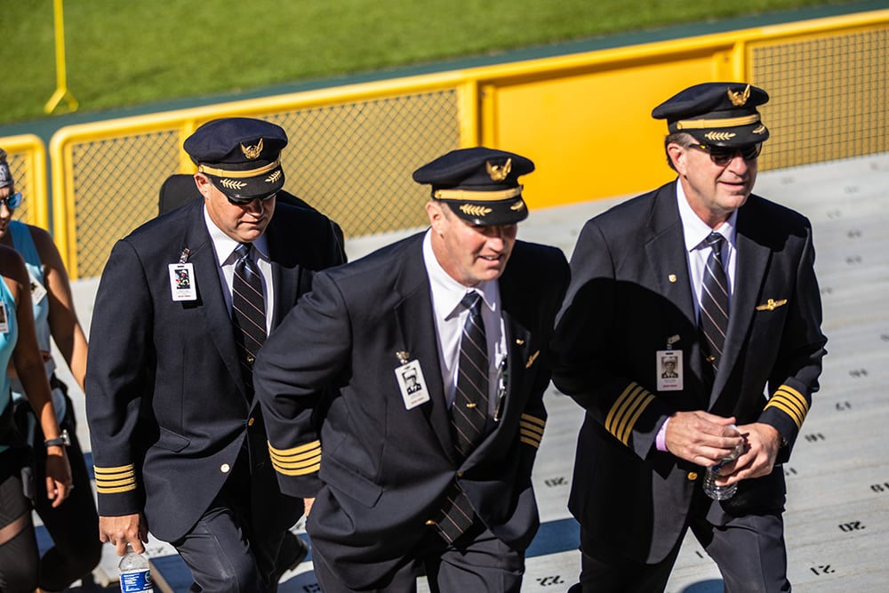 Airline Pilots Climbing the stairs of Lambeau Field at the Pierce Manufacturing 9/11 Stair Climb Event.
