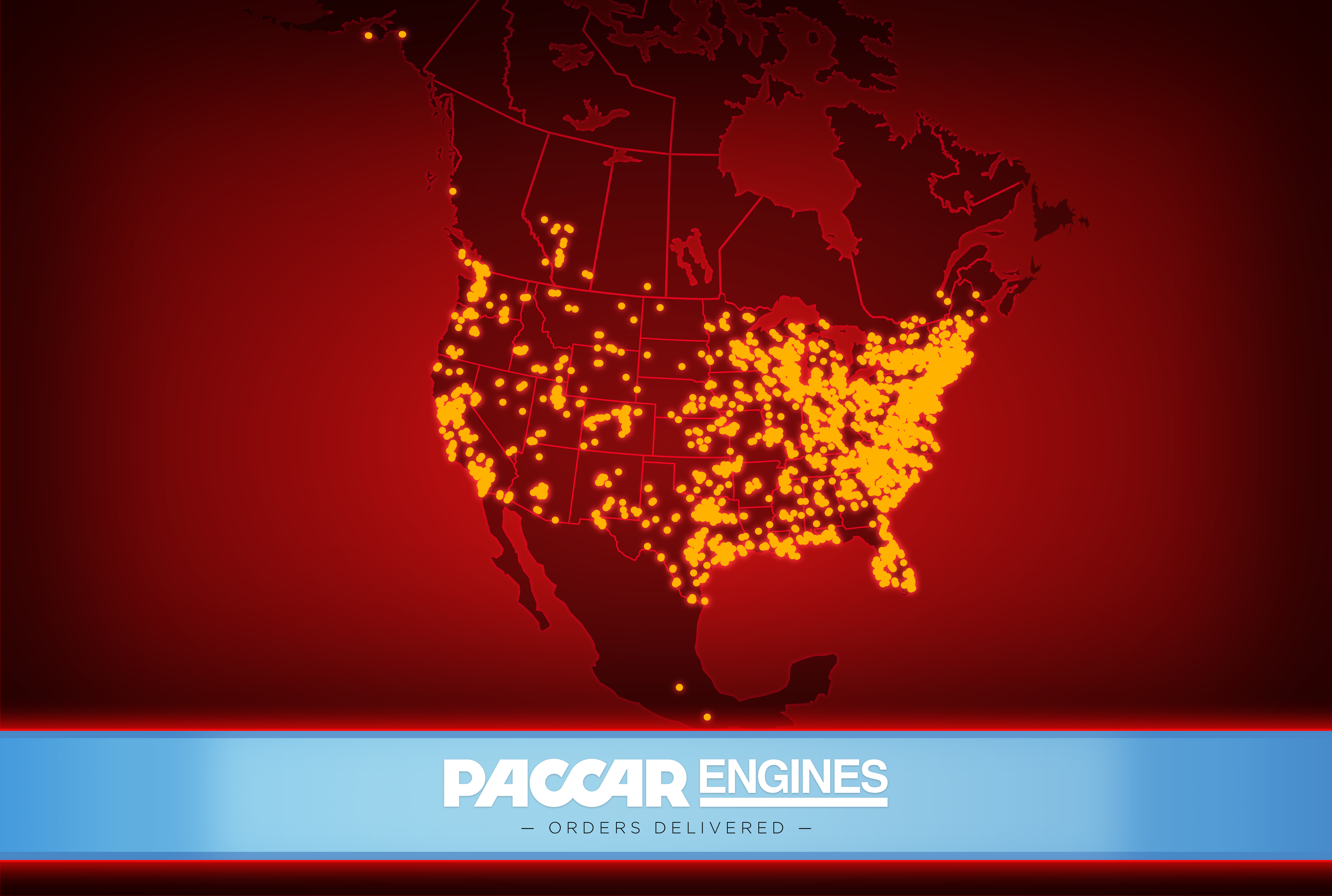 A map showing all of the places Paccar engines have been delivered.