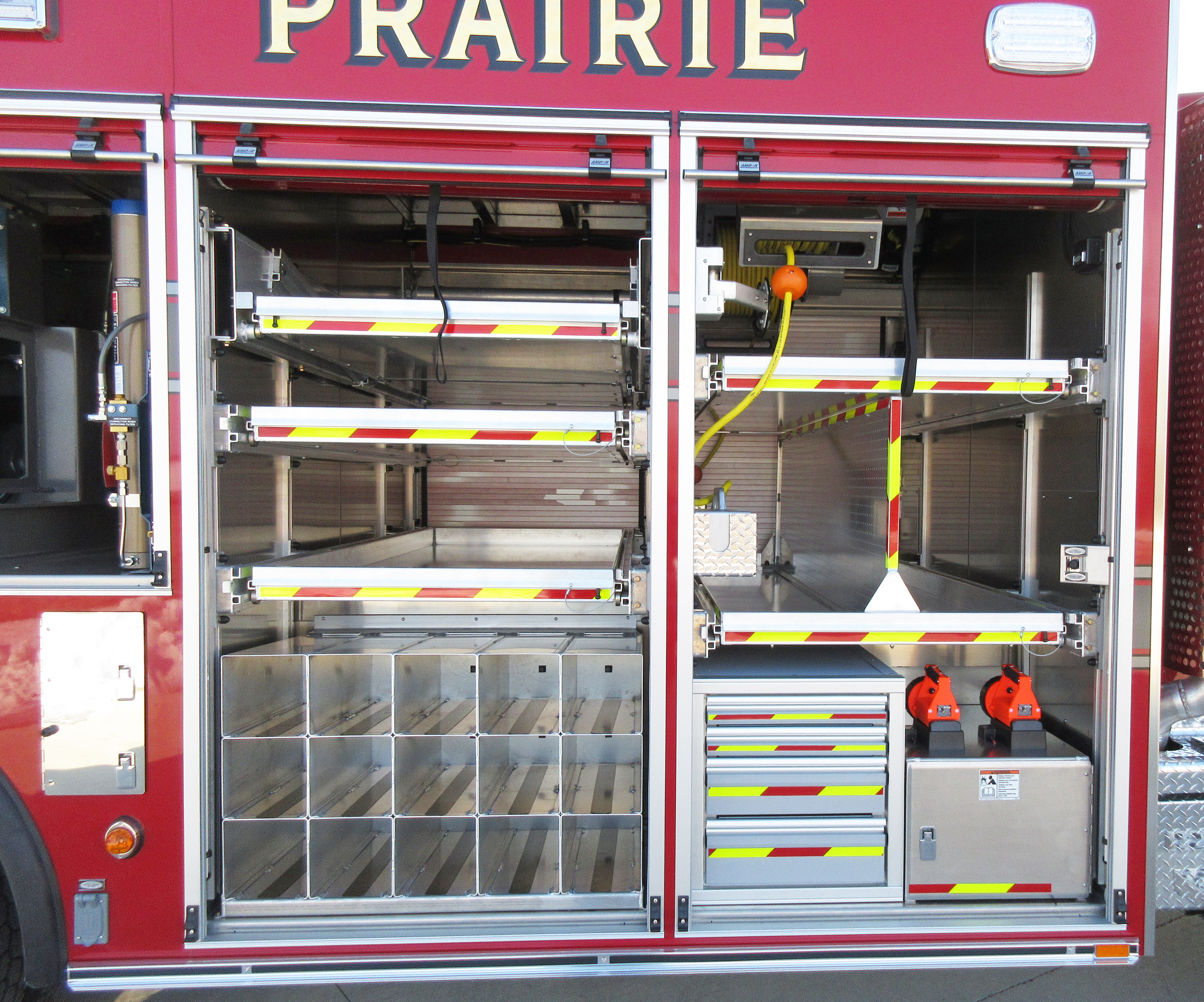 Pierce ENCORE Rescue Fire Truck Compartment Shelving Options