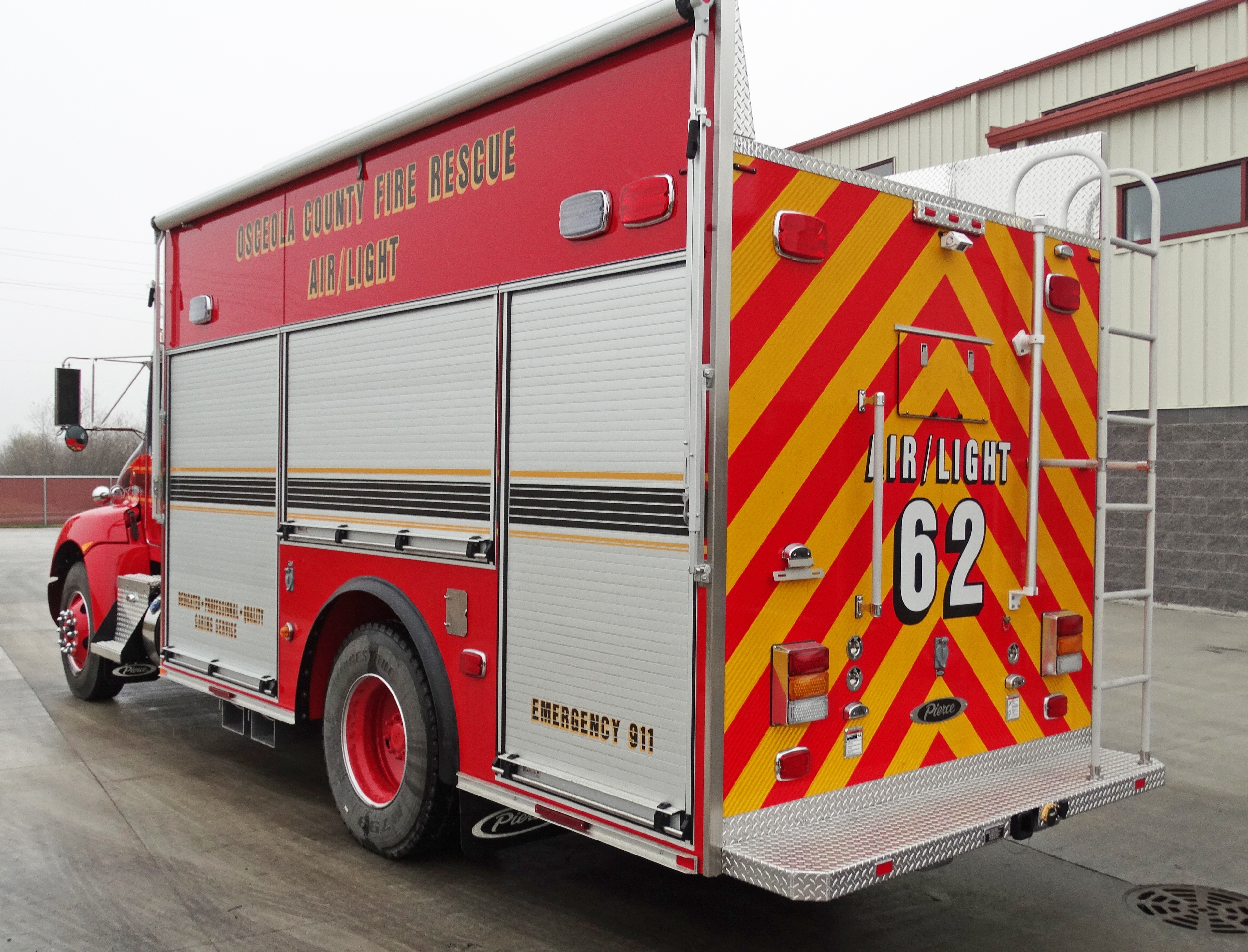 Pierce ENCORE Rescue Fire Truck Rear Drivers Side