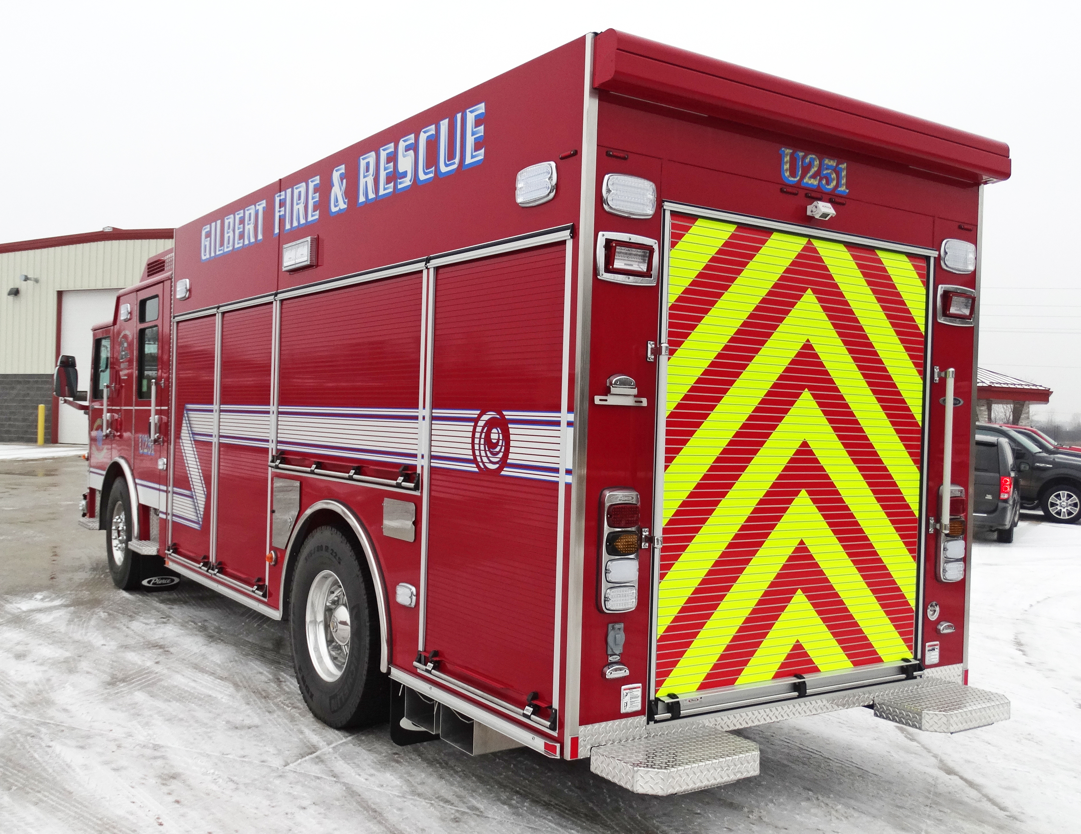 Pierce ENCORE Rescue Fire Truck Rear Drivers Side Parked