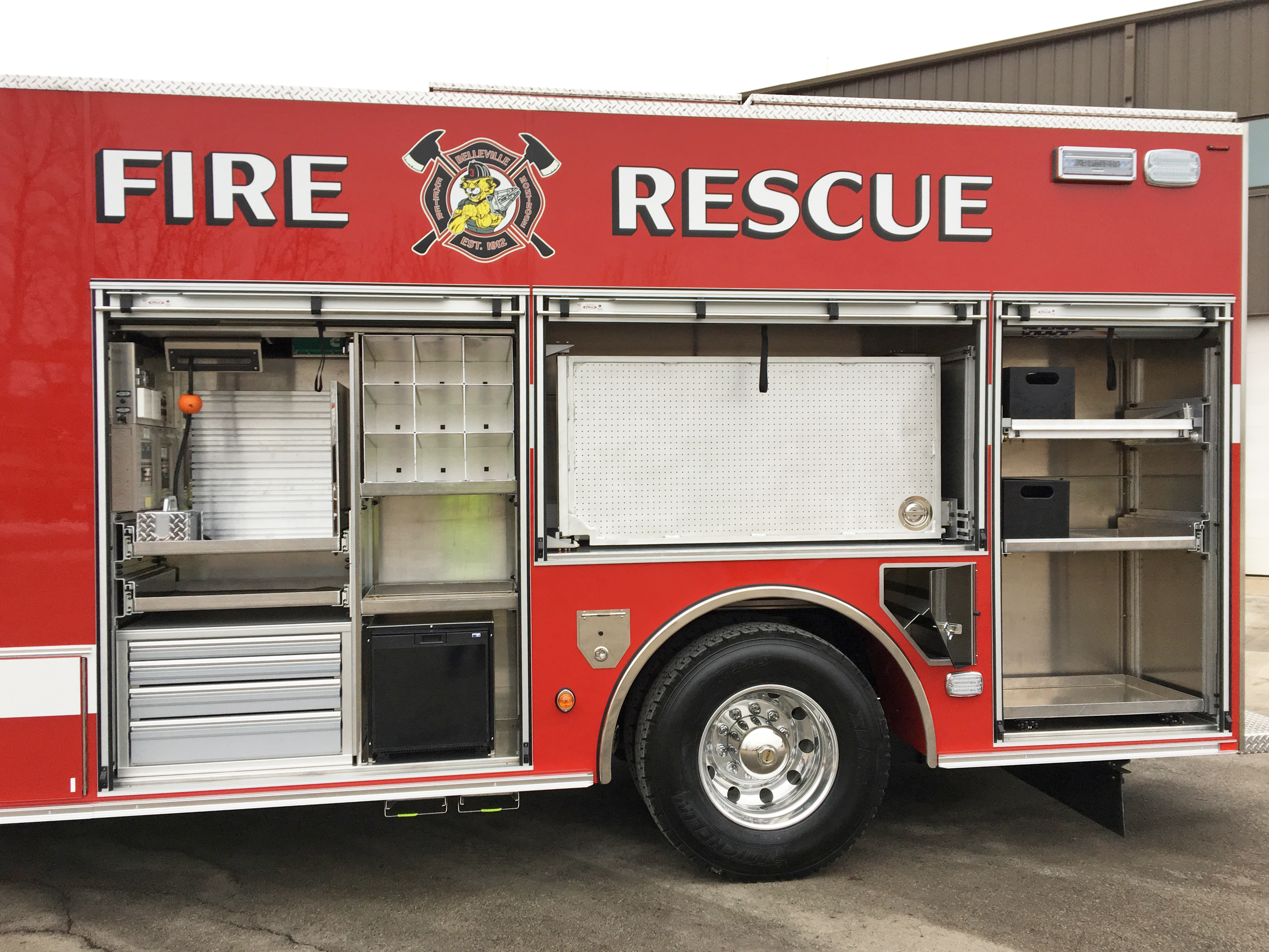 Pierce ENCORE Rescue Fire Truck Drivers Side Compartments